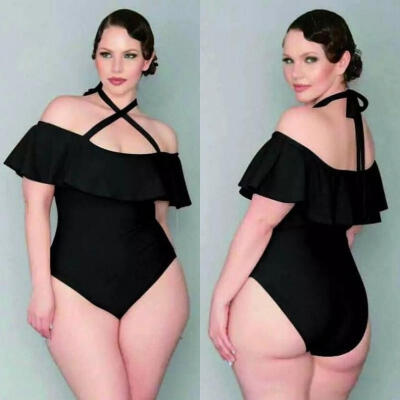 

Plus Size Women Padded High Waist Monokini Hater Neck One Piece Swimwear Bathing