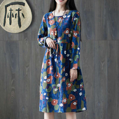 

Tailored Womens Midi Dress Blue Floral Print Vintage Casual Elegant Midi Dress