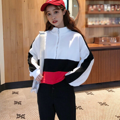 

Womens Hip Hop Hoodie Half Zip Thin Sweatshirt Long-Sleeved Loose Ladies Streetwear Pullover Autumn Clothes