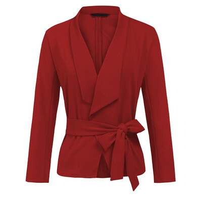 

Roseonmyhand Women Long Sleeve Solid Cardigan Elegant With Belt Slim Coat
