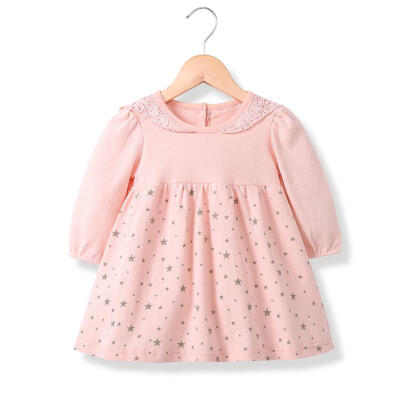 

Girls Baby Crocheting O-Neck Long Sleeve High Waist Dress Stars Print Tops