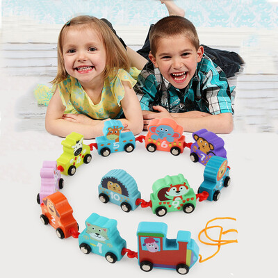 

11PCS Toddler Toys Wooden Cartoon Towing Train Toy Early Educational For Kids