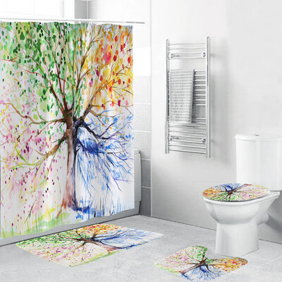 

〖Follure〗4PCS Non Slip Toilet Polyester Cover Mat Set Bathroom Shower Curtain