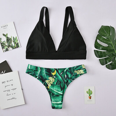 

Roseonmyhand Women Sexy Leaves Print Bikini Push-Up Pad Swimwear Bathing Beachwear Set