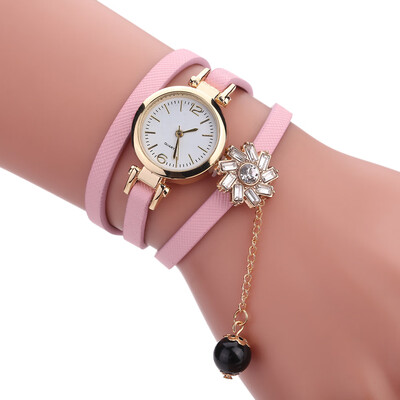 

New Acrylic Pearl Pendant Bracelet Watch Three Circle Wrap Womens Quartz Watch