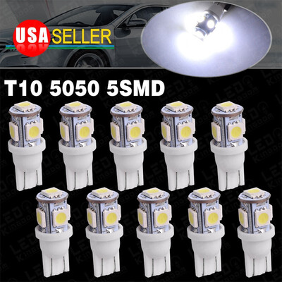 

10x Cool White T10 Wedge 5-SMD 5050 Led Interior License Light Trunk Map Bulbs