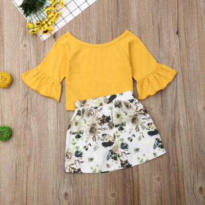 

Floral Toddler Kids Baby Girl Clothes T-Shirt TopsDress Skirt Outfits 2pcs Set