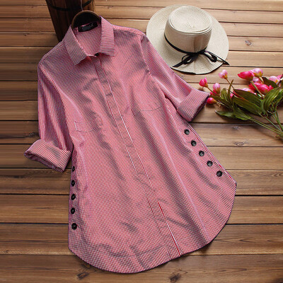

Womens Casual Loose Tops T-shirt Lapel Long Sleeve Double-breasted Comfy Tops