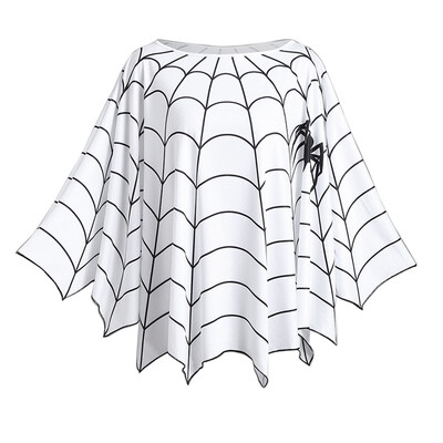

Halloween Spider Web Printed Plus Size Poncho Blouse