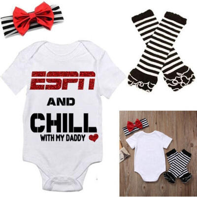 

Baby Girls ESPN&Chill with My Daddy Bodysuit&Socks Outfit with Headband 3Pcs Set