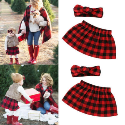 

Christmas Newborn Infant Baby Girls Plaid Skirts Dress Outfits Set Clothes Red