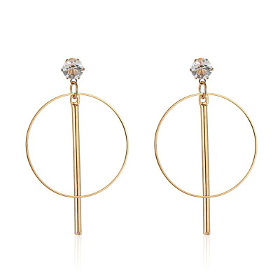 

EK2071 Minimalist Crystal Triangle Round Drop Earrings Female Long Geometric Hollow Metal Dangle Earrings for Women Gift