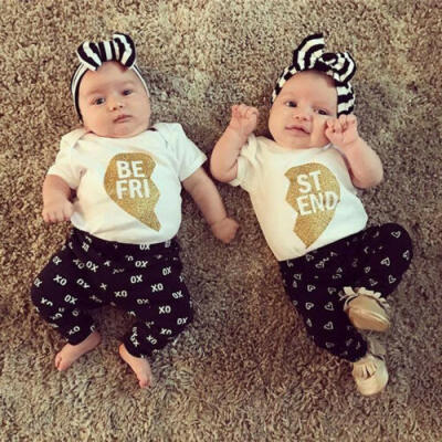 

Matching Newborn Baby Girls Best Friend Romper Top Pants Home Outfit Set Clothes