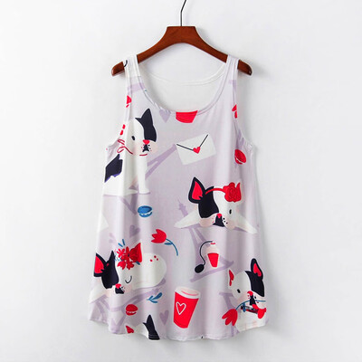 

Roseonmyhand Women Printed Sleeveless long Section Of the Large Shirt Tide T Top Vest