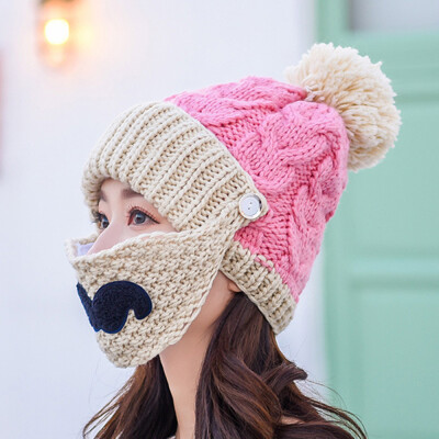 

Tailored Women Autumn Winter Outdoor Warm Fur Ball Hats Crochet Knit Holey Beanie Cap