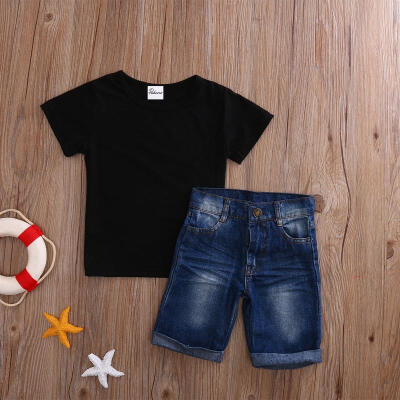 

2PCS Kids Toddler Baby Boys Short Sleeve T-Shirt Tops Jeans Clothes Outfits Set