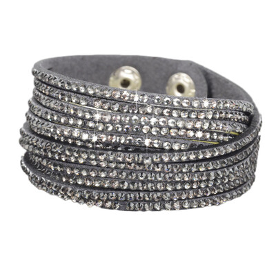 

Personality Solid Drill Colourful Rhinestone Multi-Layer Leather Rope Manual Bracelet Unisex Pair Jewellery