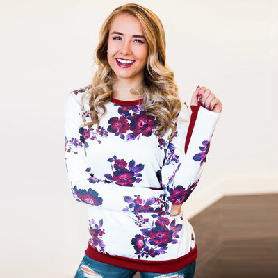 

Nomeni Fashion Womens Long Sleeve O Neck Floral Printed Sweatshirt Blouse Pullover
