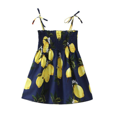 

Cute Floral Print Summer Princess Cotton Dress Kids Girls Sling Dresses