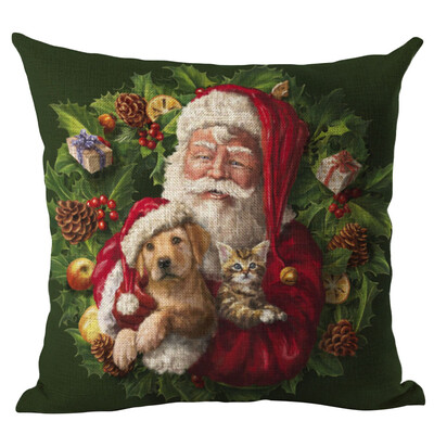 

Merry Christmas Santa Claus Dog Letter Cushion Cover Xmas Ambience Square Decorative Throw Pillow Case Sofa For Home Decor