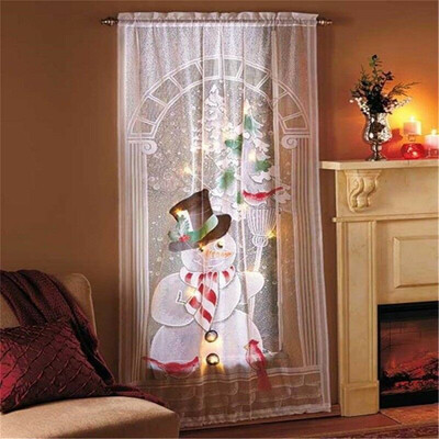 

Tailored Christmas Lace Curtain LED Light Up Window Door Cloth Xmas Gift Home Party Decor