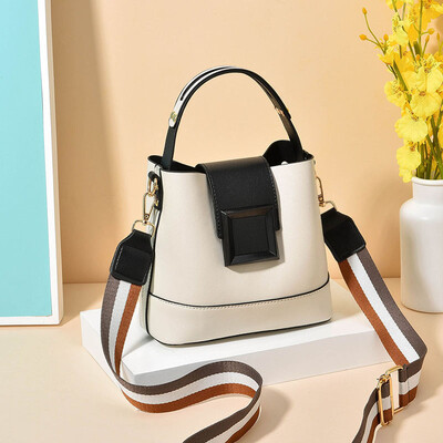 

Womens Chaozhou Korean Version Baitao Slant Handbag Simple Fashion Bucket Bag Wide Shoulder Strap Single Shoulder Bag