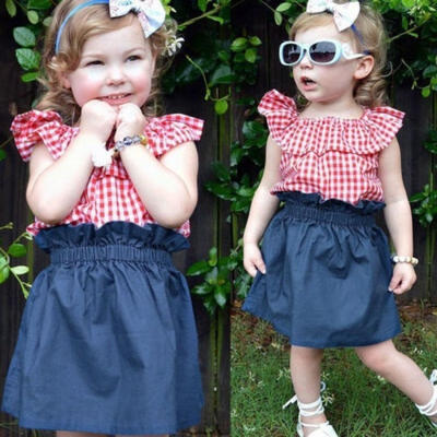 

2PCS Kids Toddler Baby Girls T-Shirt TopsShorts Denim Skirt Outfits Clothes