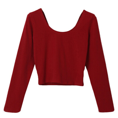 

Women Clothing Fashion Basic Club Daily Fall Long Sleeve T-Shirt Short Sexy Crew Neck Crop Tops Tight
