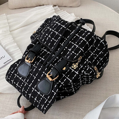 

Bucket plaid double shoulder bag 2019 new female bag Korean version of the girl large capacity handheld single shoulder oblique sa