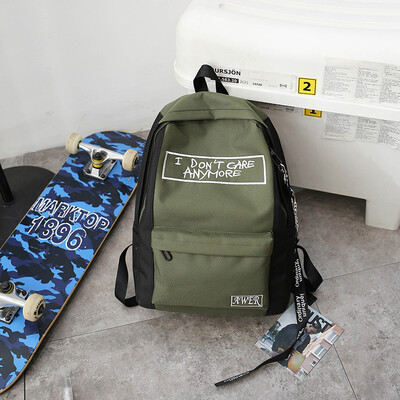 

Double-shoulder bag mens individual embroidered letter canvas street tide-style backpack bag14-inch computer bag