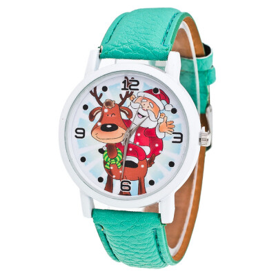 

New Christmas Ornaments Elderly Pattern Leather Band Analog Quartz Vogue Watches Xmas Decoration Navidad Envio Gratis