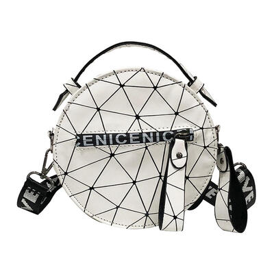 

Geometric Plaid Round Shoulder Handbags Women PU Leather Crossbody Bags