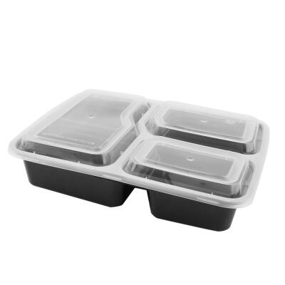 

10pcsSet Black Disposable 3 Compartment Rectangular Lunch Food Boxes