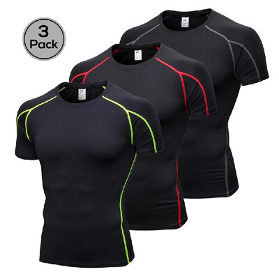 

Lixada Pack of 3 Men Short Sleeve Compression Shirt Quick Dry Running Fitness Athletic Workout T-Shirt Baselayer Top