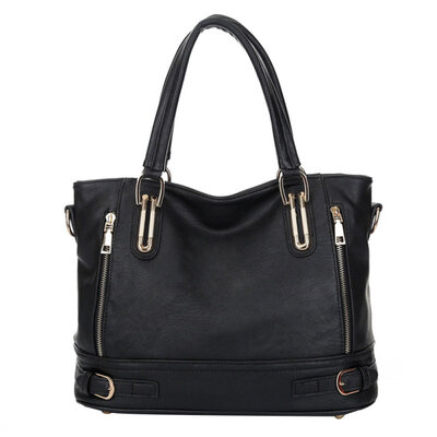

Solid Color Large Capacity Zipper Women Faux Leather Tote Crossbody Shoulder Bag
