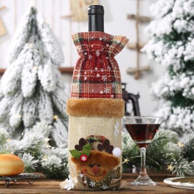 

Tailored Christmas Ornaments Wine Bottle Set Plaid Linen Bottle Decorated Champagne Bag