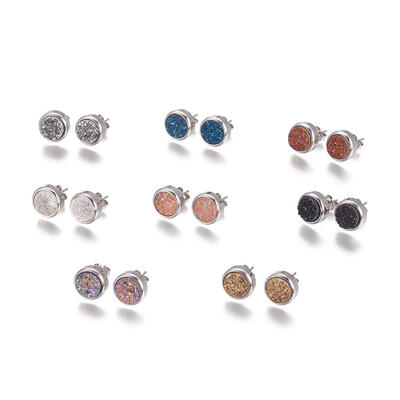 

Electroplate Natural Druzy Quartz Stud Earrings with 304 Stainless Steel Findings Flat Round Mixed Color 15516x10x455mm P