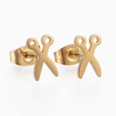 

304 Stainless Steel Stud Earrings Scissor Golden 9x55x1mm Pin 08mm