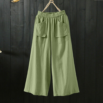

Tailored Women Casual Cotton&Linen Solid Color Trousers Loose Pant