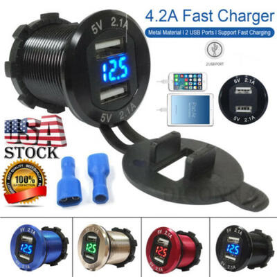 

Dual USB Fast Charger Socket with VoltmeterWire Waterproof for Car Motorcycle