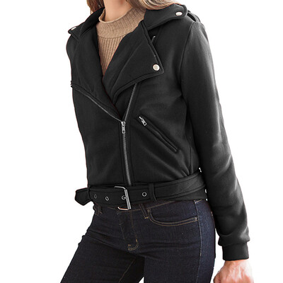 

Women Jacket Coat Solid Color Long Sleev Lapel Motorcycle Jacket Plus Size Causal Warm Coat For Female