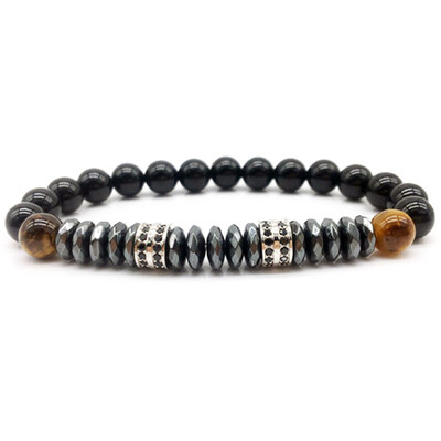 

Men Bracelet 8mm Gray Stone With Pave Cz Crown & Tubes For Men Macrame Bracelets Jewelry Gift