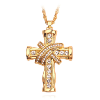 

Gold Plated Iced Out Cross Pendant Necklace Diamond Zircon Gold Necklace