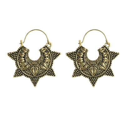 

New Pentagram Star Bohemia Ethnic Vintage Punk Metal Carved Flowers Fashion Big Drop Earring Women