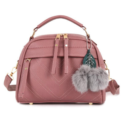 

Solid Color Leaf Hair Ball Pendant Shoulder Handbags Women Crossbody Bags
