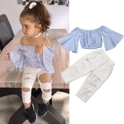 

Fashion Toddler Baby Girl Kid Off Shoulder Tops Pants Summer Clothes Outfits Set