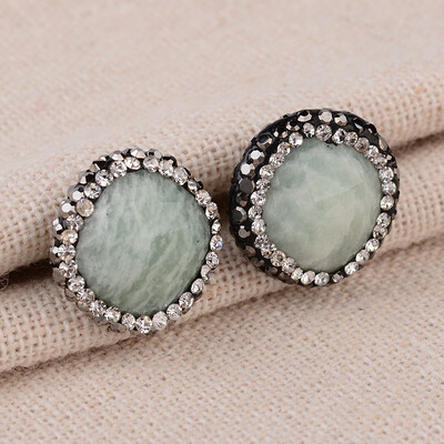 

Natural Amazonite Stud Earrings with Polymer Clay Rhinestone Sterling Silver Findings Flat Round Silver Mixed Color 1516x8m