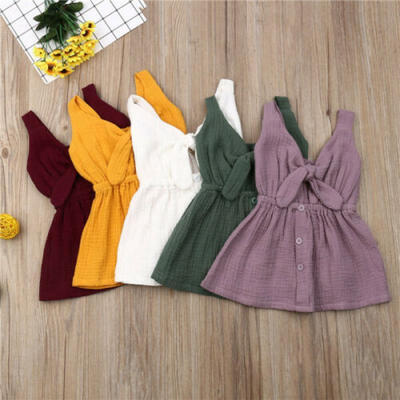 

USA Toddler Baby Girls Clothes Dress Skirt Sundress Sunsuit Cotton Linen Outfits