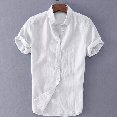 

Mens Tops T-Shirts Cotton Linen Solid Color Lapel Button Short Sleeve Clothing