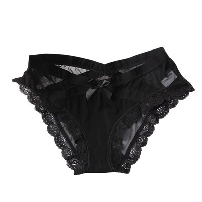 

Sexy Bow Net Yarn Lace Briefs Female Solid Color Wrap Intimates Women Underwear Transparent Lingerie Panties 2018 New Arrival